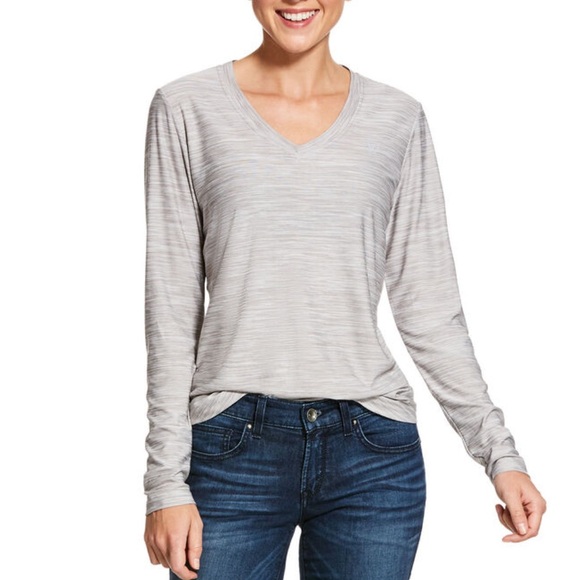 Ariat Laguna V-Neck Long Sleeve Shirt Women’s XXL Heathered Gray Top - Picture 1 of 12